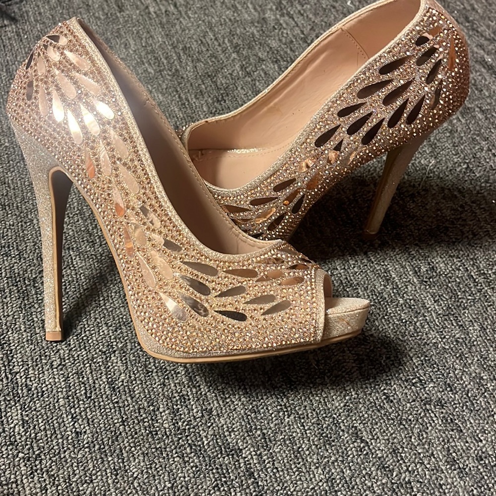 Gold rhinestones glitter heels